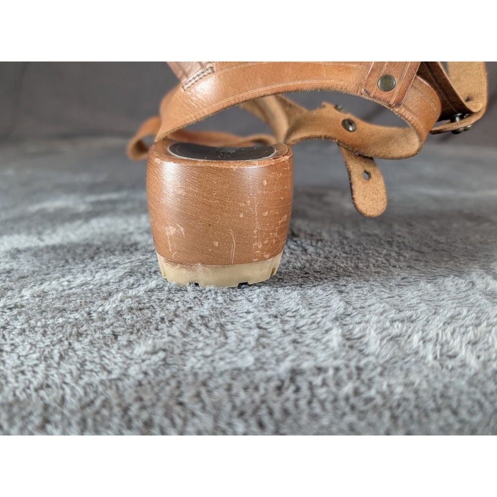 Swedish Hasbeens Sandal Wood Heel Boho Leather EU 40 Gladiator Handmade Spring - Picture 10 of 16